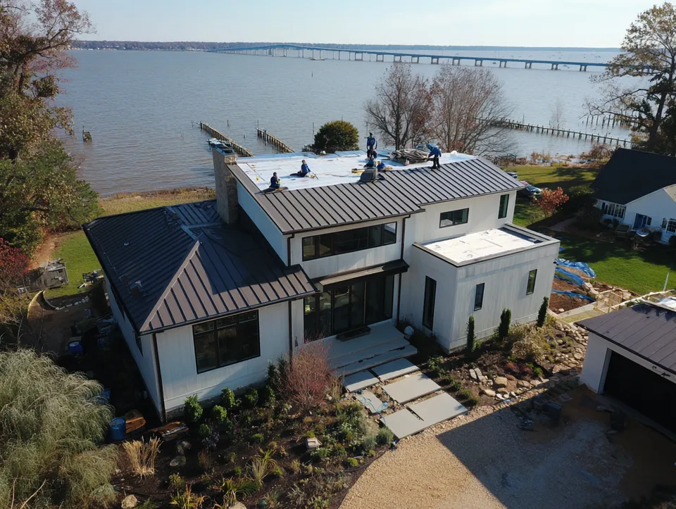 A new metal roof installation