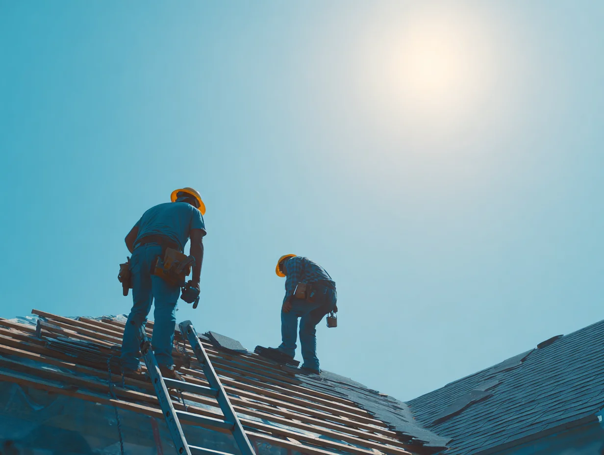 Two Roofers Working on Roof Installation